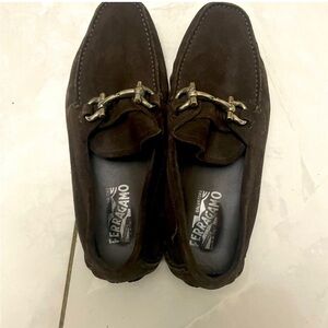 Salvatore Ferragamo Dark Brown Suede Bit-Trim Loafers